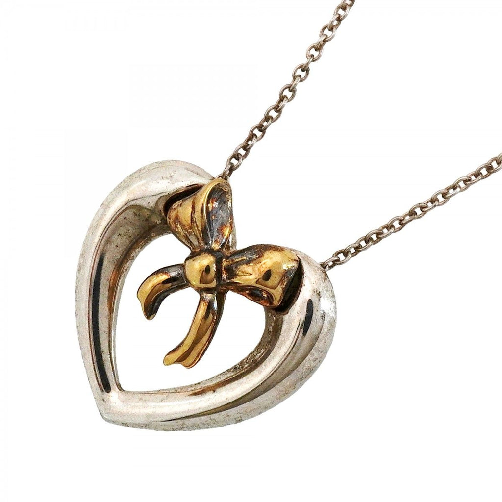 Tiffany & Co Necklace Heart Ribbon 18k Yellow Gold Silver