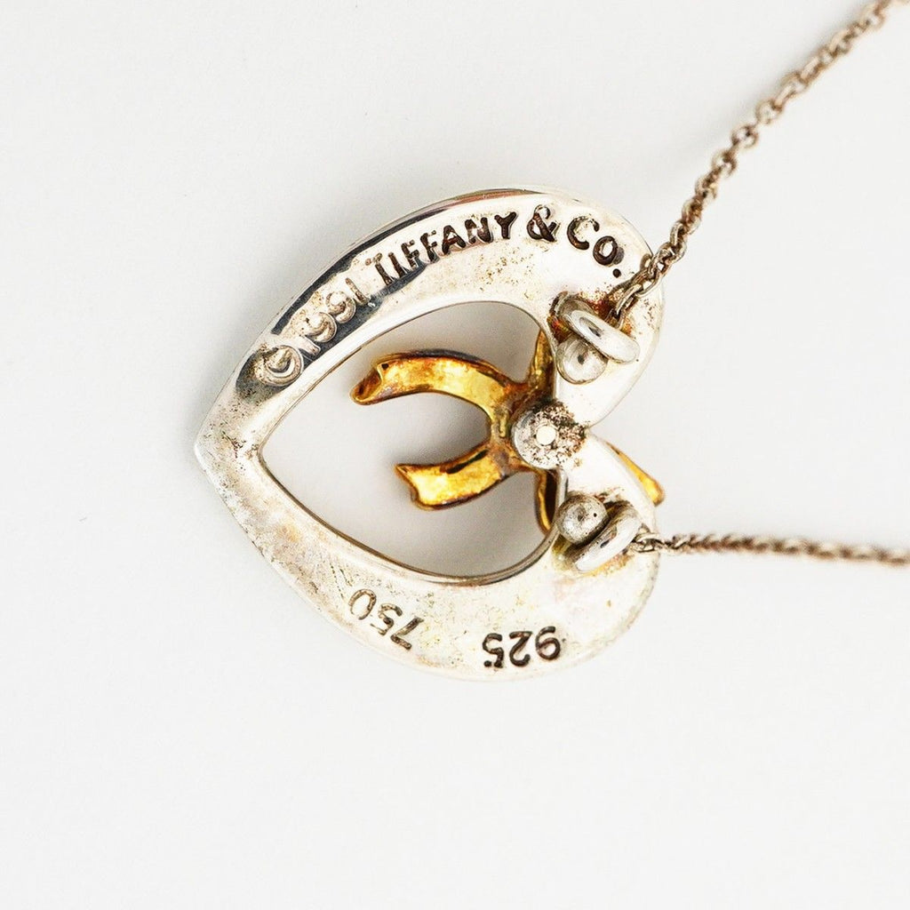 Tiffany & Co Necklace Heart Ribbon 18k Yellow Gold Silver — view 6