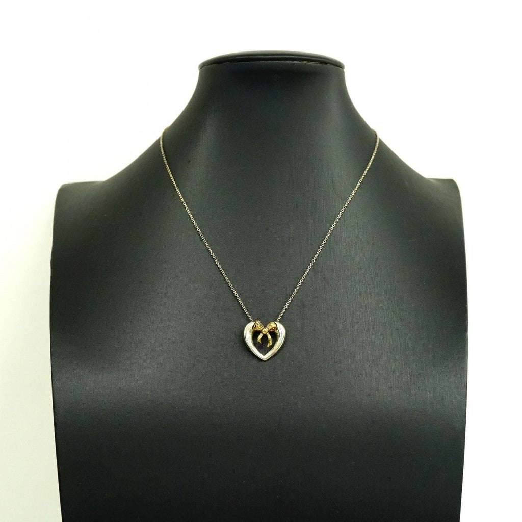 Tiffany & Co Necklace Heart Ribbon 18k Yellow Gold Silver — view 7