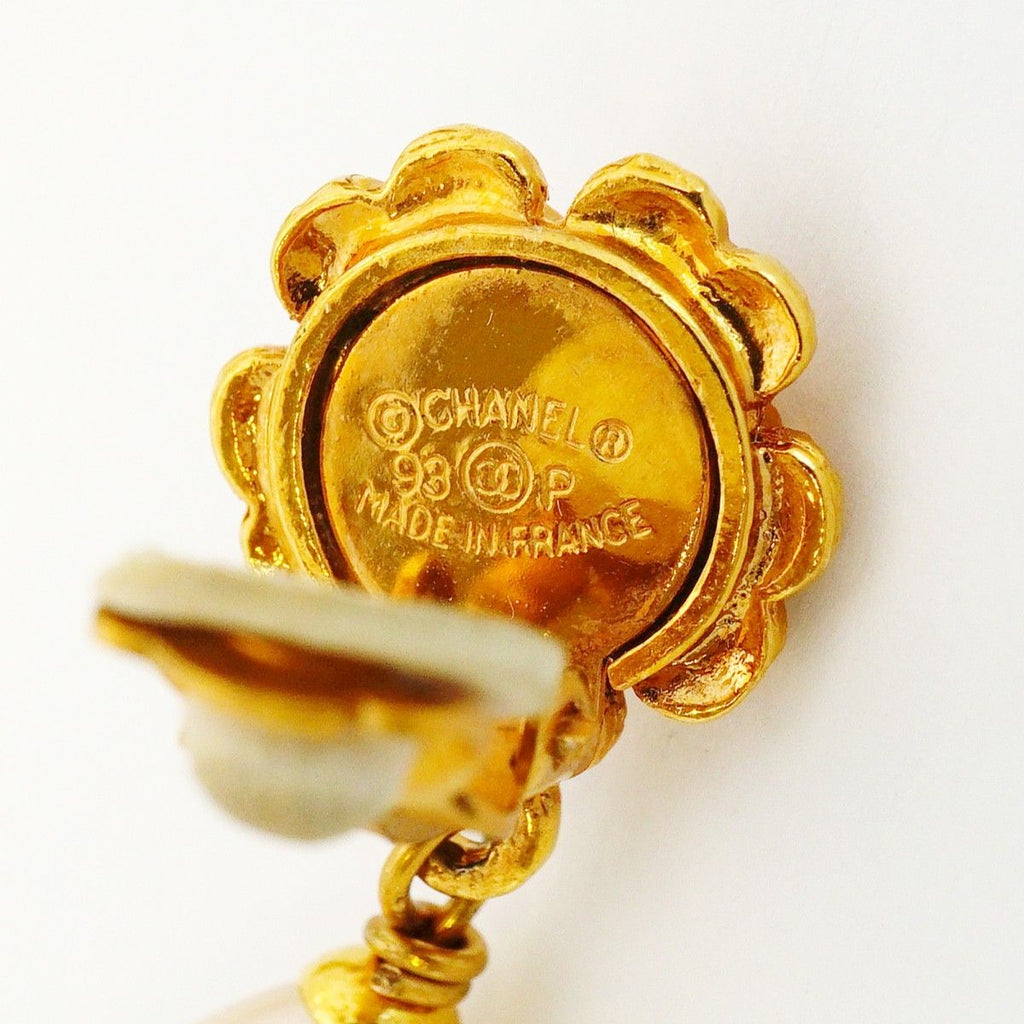 Chanel Earrings Vintage Camellia Gold Plated Faux Pearl — view 4