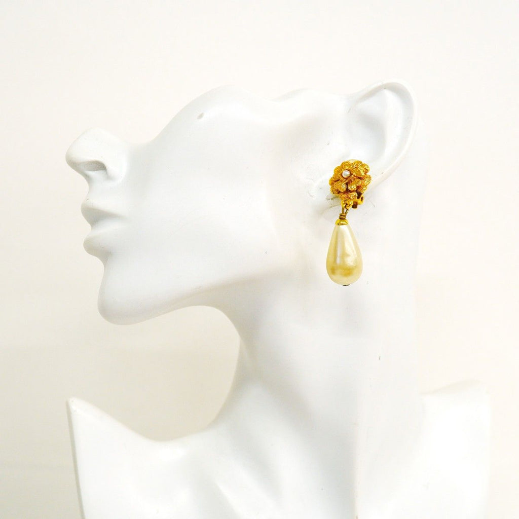 Chanel Earrings Vintage Camellia Gold Plated Faux Pearl — view 5