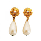 Chanel Earrings Vintage Camellia Gold Plated Faux Pearl