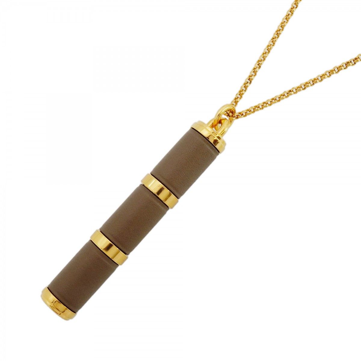 Hermes Necklace Charnier GM Gold Plated Leather Gray