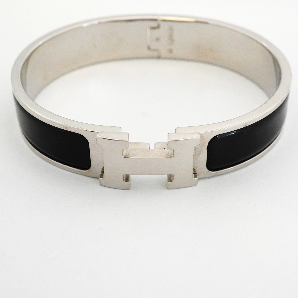 Hermes Bangle Clic Clac PM Metal Silver Black Cles Bracelet — view 4