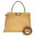 Fendi Handbag Peekaboo Leather Beige Gold 2-Way