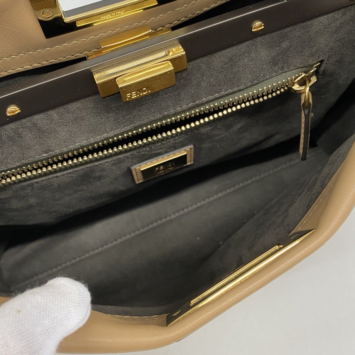 Fendi Handbag Peekaboo Leather Beige Gold 2-Way — view 4