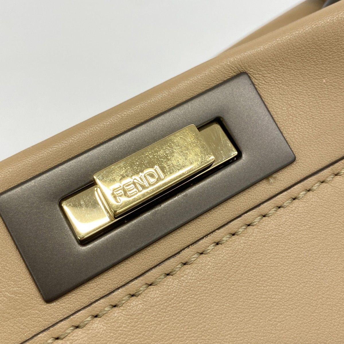 Fendi Handbag Peekaboo Leather Beige Gold 2-Way — view 8