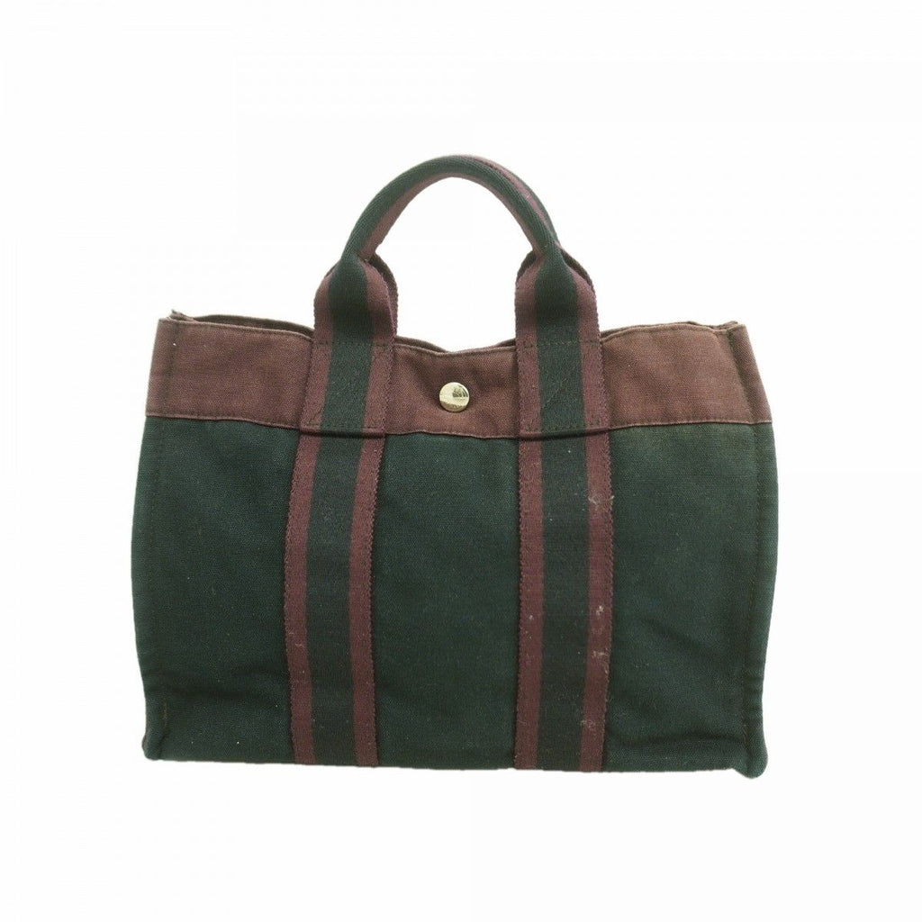 Hermes Handbag Fourre Tout PM Canvas Black Bordeaux Silver