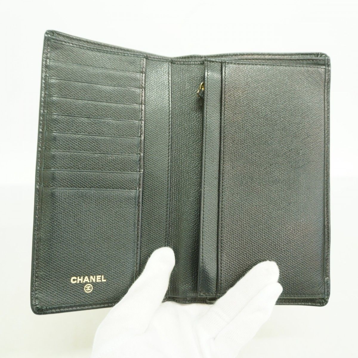 Chanel Wallet Coco Button Leather Black Champagne Gold — view 3