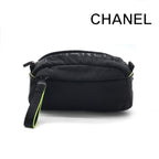 Chanel Sports Line Nylon Pouch Case Black Neon Light Green Clutch Second