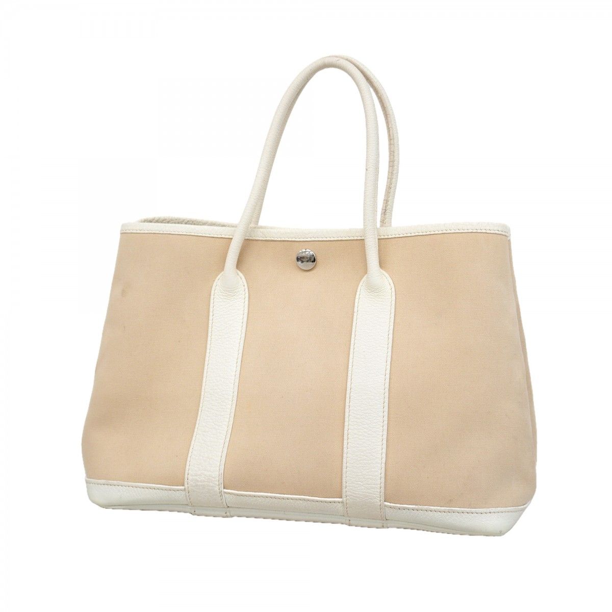 Hermes Handbag Garden Party TPM Toile Officier White Silver