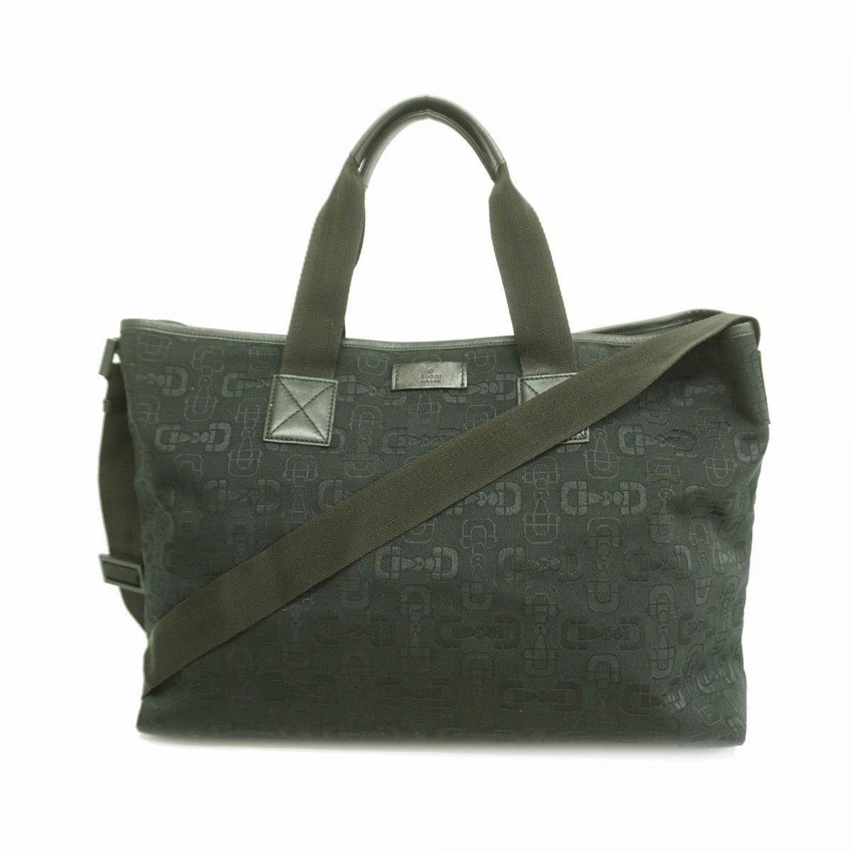 Gucci Tote Horsebit Canvas Black Silver 2-Way