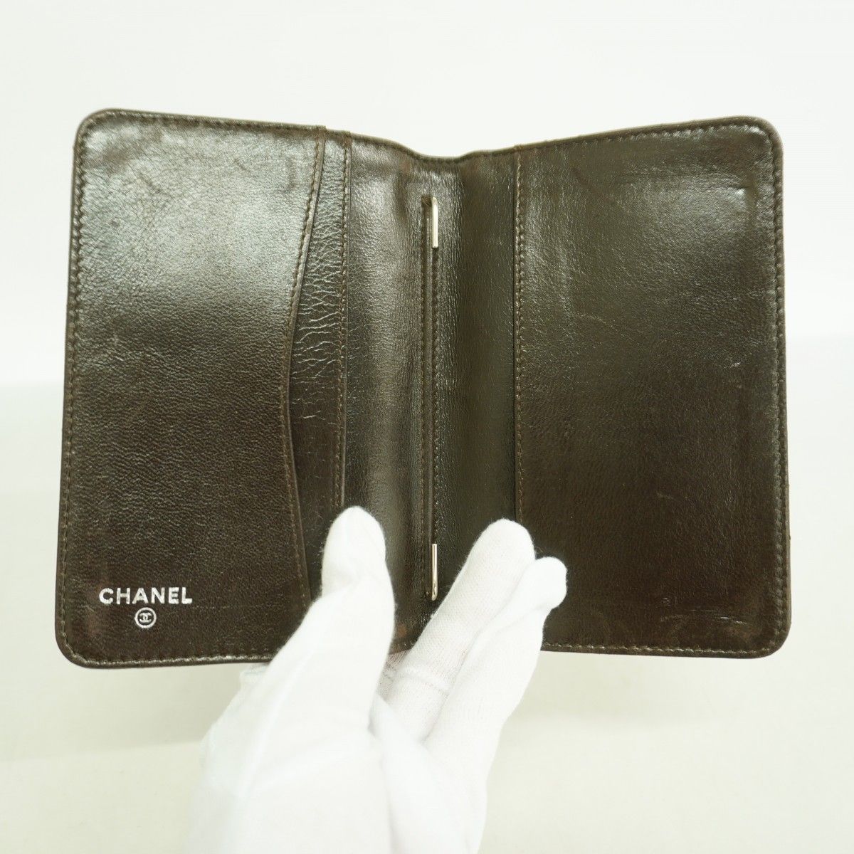 Chanel Notebook Cover Quilted Lambskin Dark Brown Silver Agenda — view 3