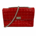 Chanel Shoulder Bag 2.55 Choco Bar Patent Leather Red Silver