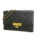 Chanel Shoulder Bag Quilted Lambskin Black Gold