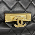 Chanel Shoulder Bag Quilted Lambskin Black Gold — view 8