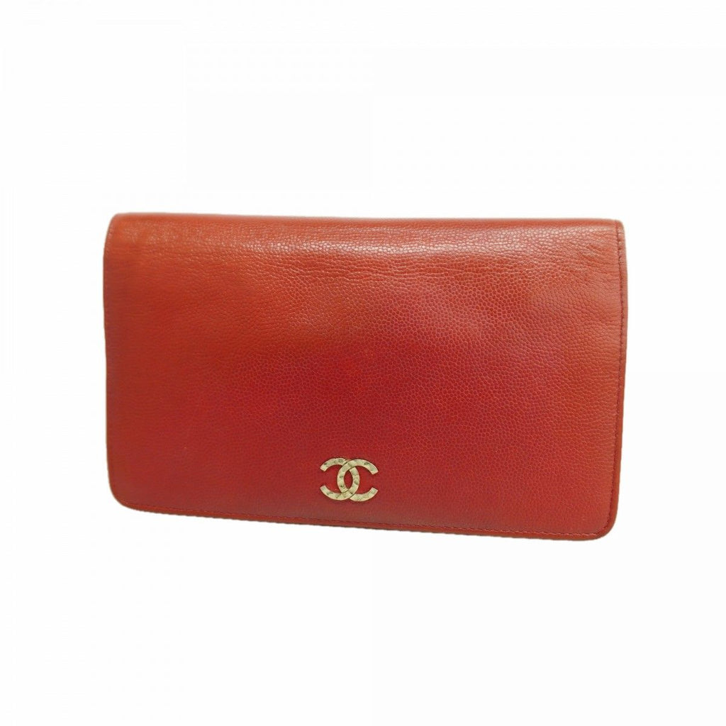 Chanel Wallet Caviar Leather Red Silver