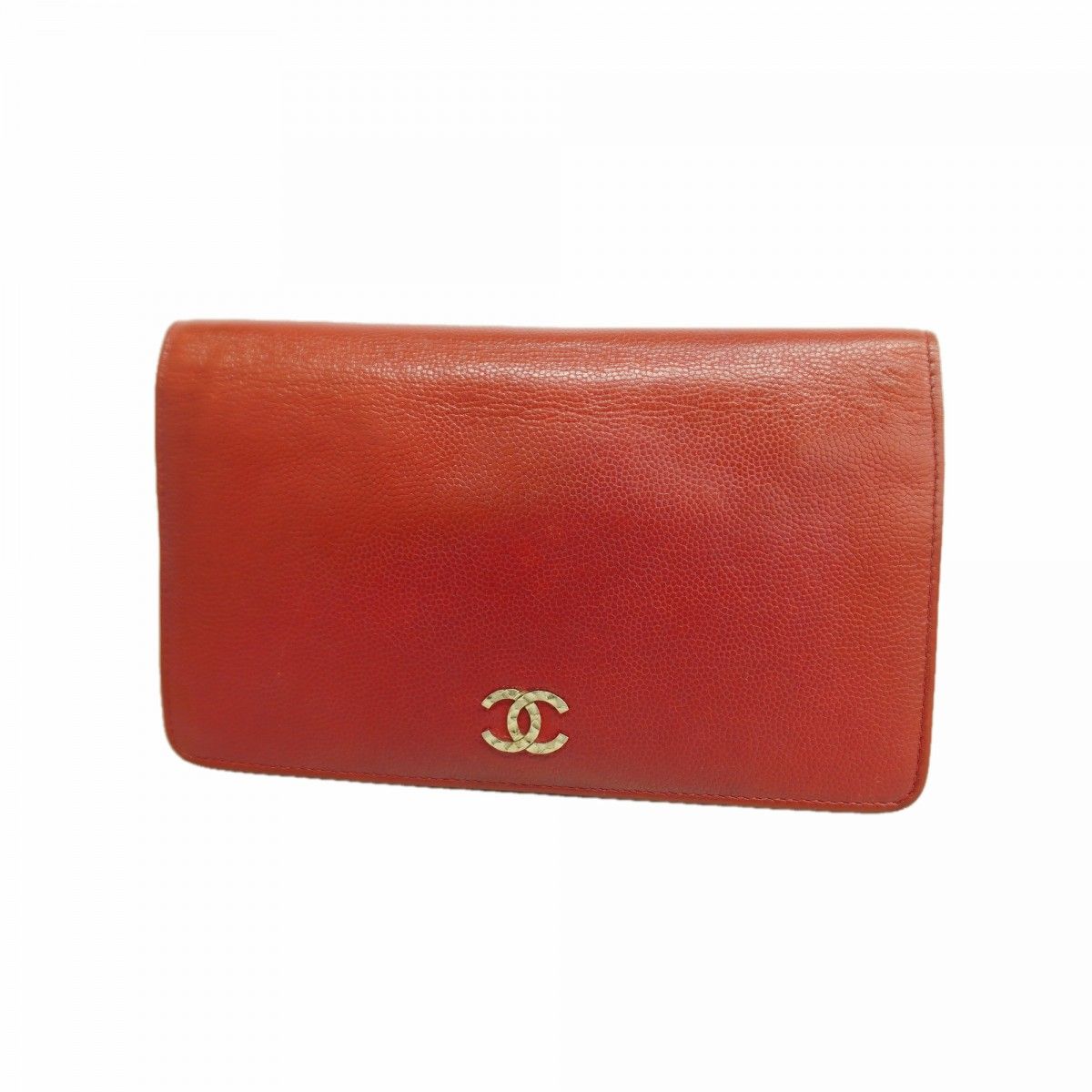 Chanel Wallet Caviar Leather Red Silver