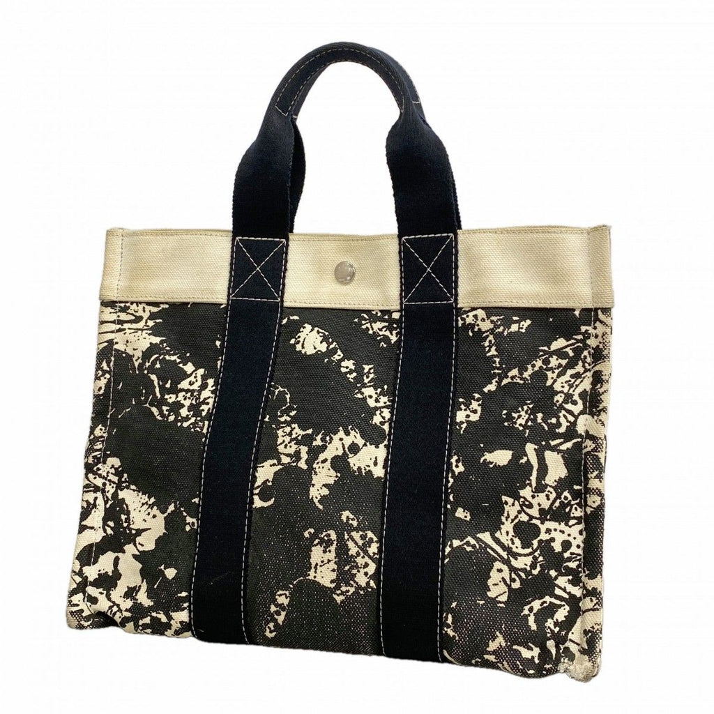 Hermes Tote Bora PM Cheval Supris Canvas Black White Silver