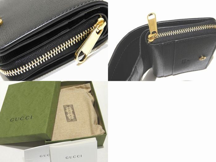 Gucci Script Mini Wallet Bifold Black Leather Gold Logo — view 3