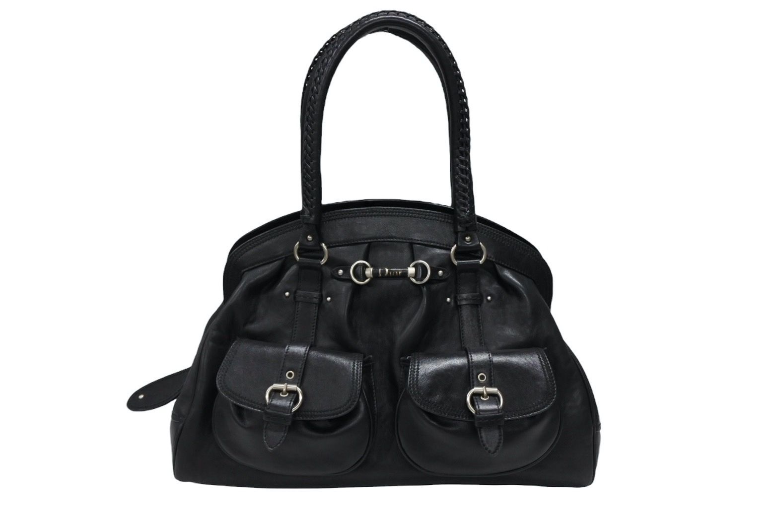 Dior Handbag Leather Black Silver