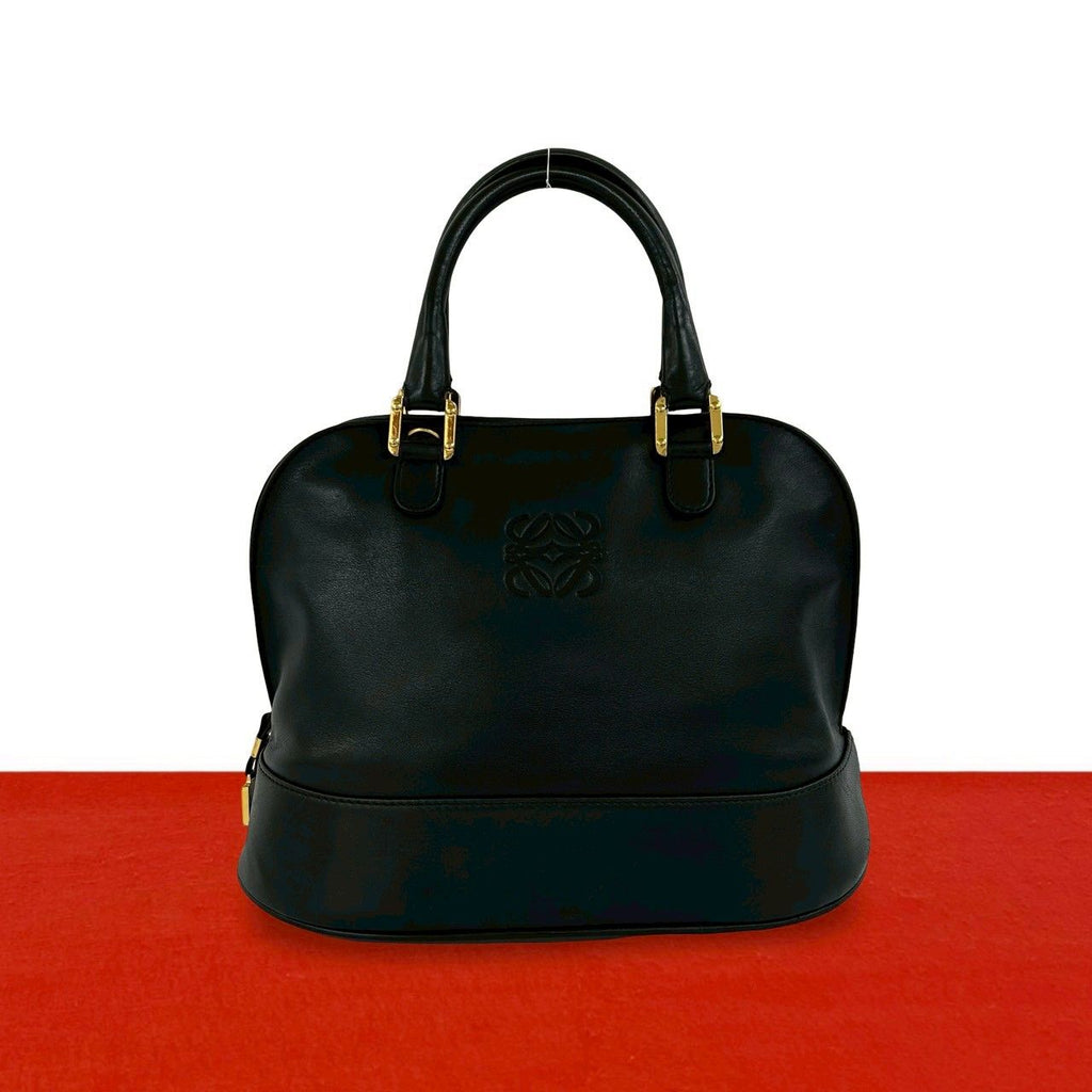 Loewe Vintage Anagram Logo Leather Mini Tote Boston Bag Black