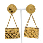 Chanel Bag Motif Quilted CC Logo Vintage Gold Plated 23 Earrings