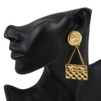 Chanel Bag Motif Quilted CC Logo Vintage Gold Plated 23 Earrings — view 2