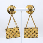Chanel Bag Motif Quilted CC Logo Vintage Gold Plated 23 Earrings — view 3