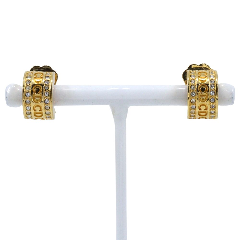 Dior CD Logo Gold Plated Rhinestone Earrings