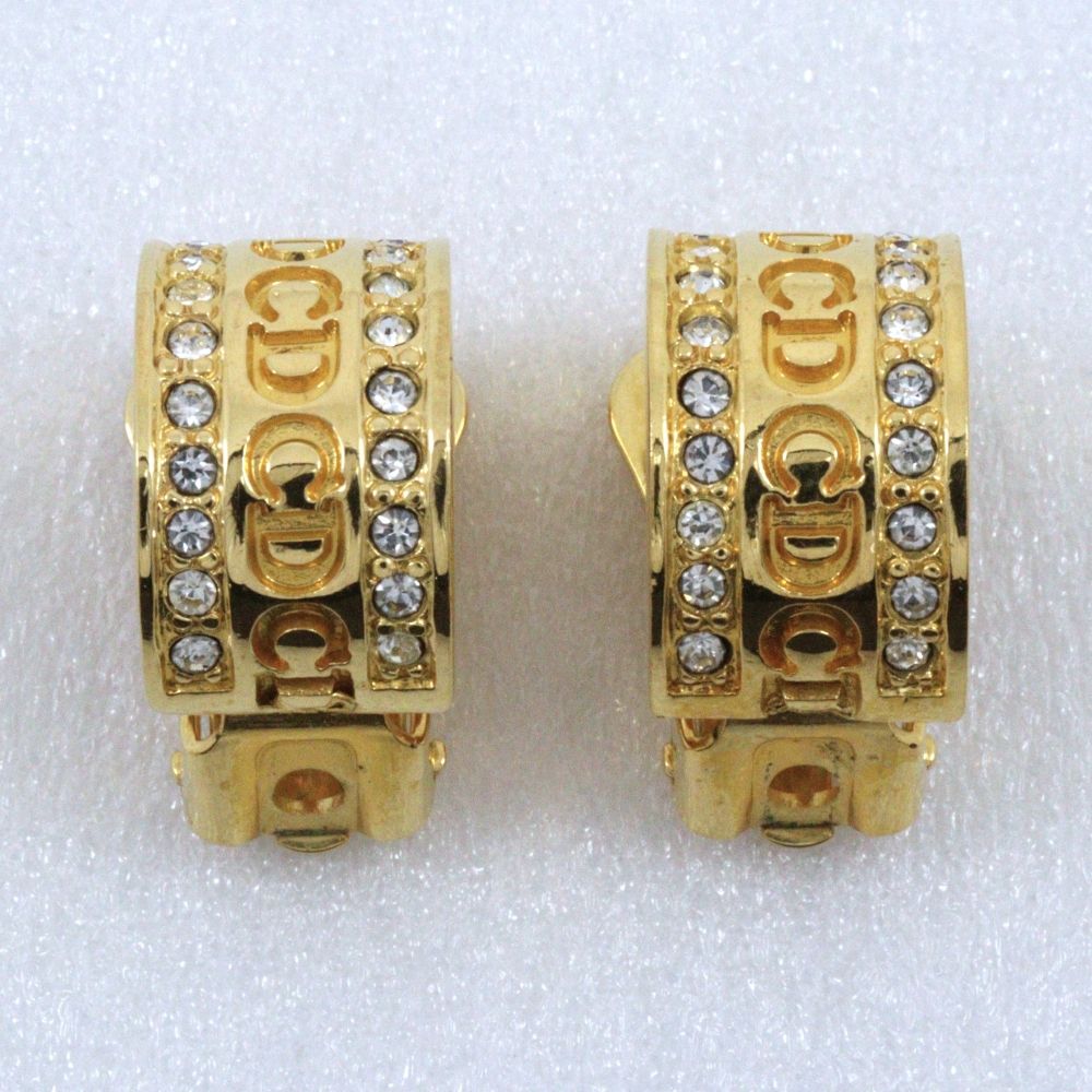 Dior CD Logo Gold Plated Rhinestone Earrings — view 4