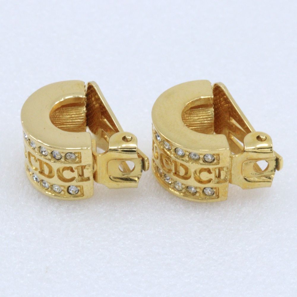 Dior CD Logo Gold Plated Rhinestone Earrings — view 5