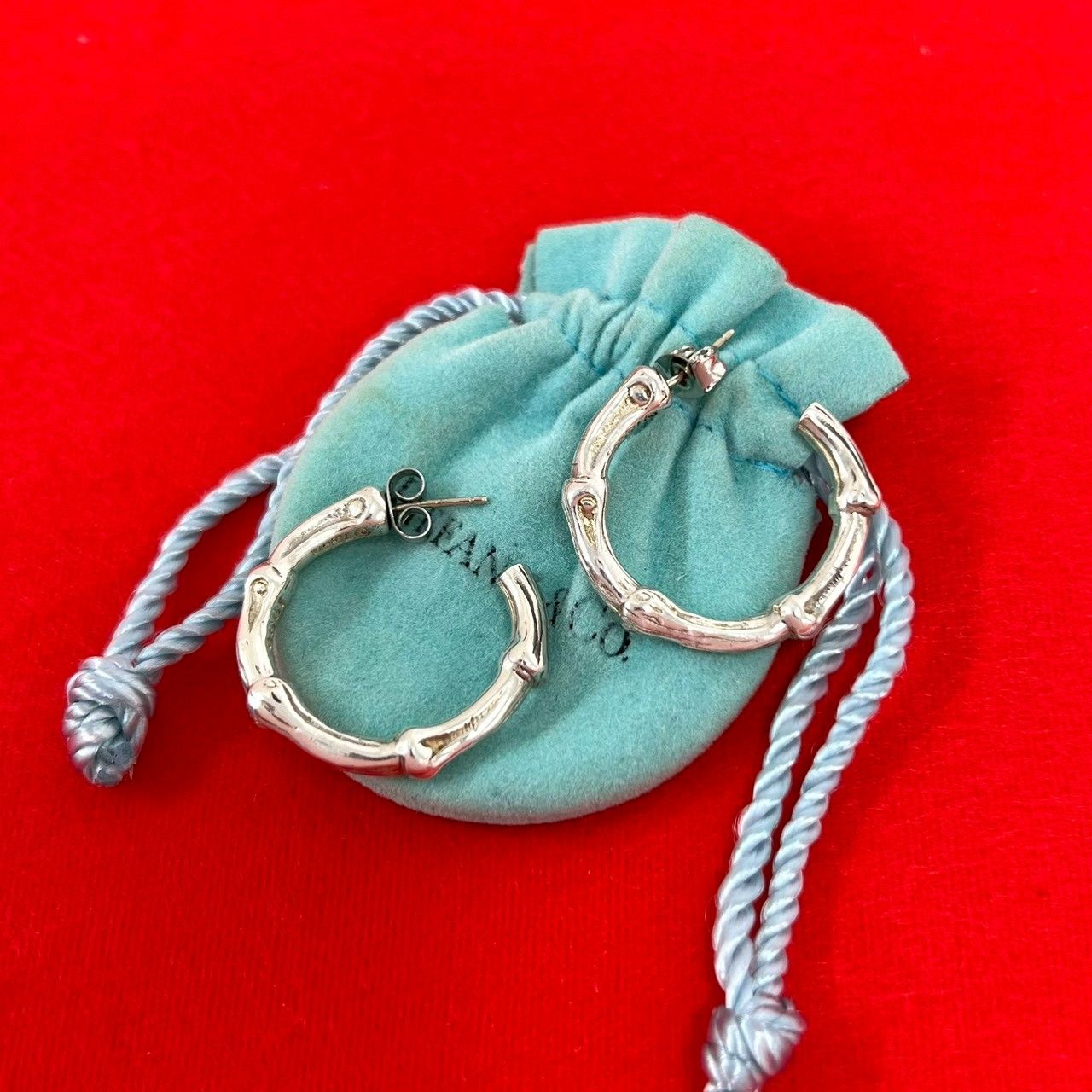 Tiffany & Co Vintage Bamboo Hoop Earrings 925 Sterling Silver