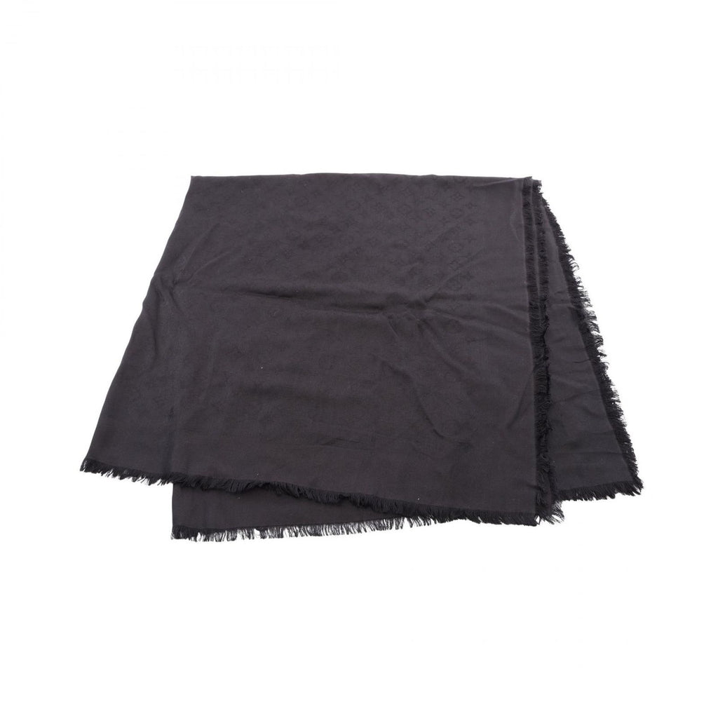 Louis Vuitton Shawl Monogram Black Silk Wool Scarf
