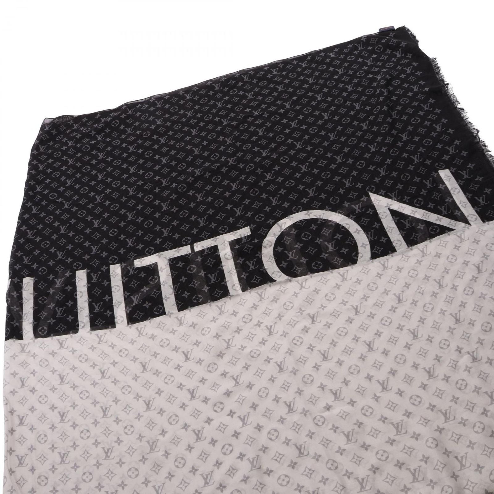 Louis Vuitton Shawl Monogram Split Black Silk Scarf — view 3