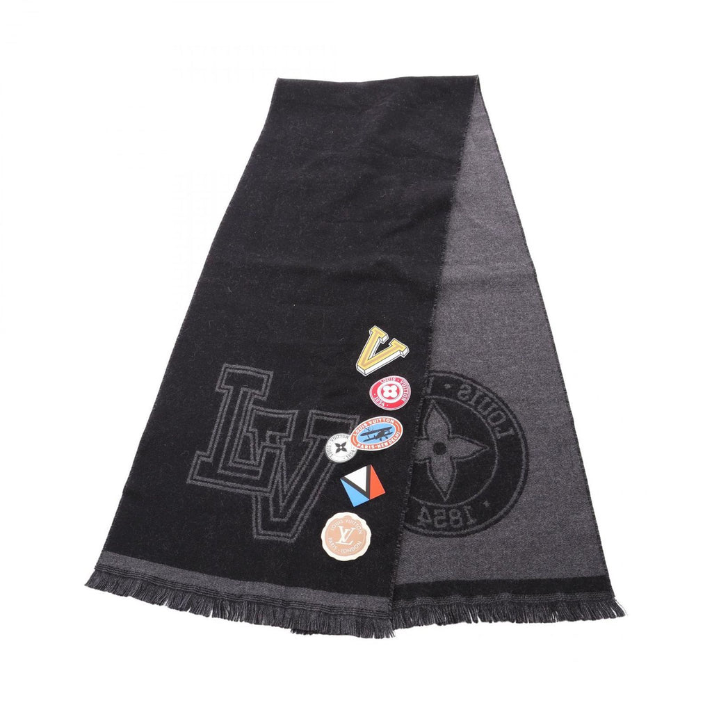 Louis Vuitton Scarf Echarpe Carre LV League Black Wool