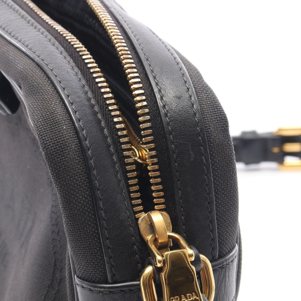 Prada Shoulder Bag Tessuto Soft Calf Black Canvas Leather Logo — view 7