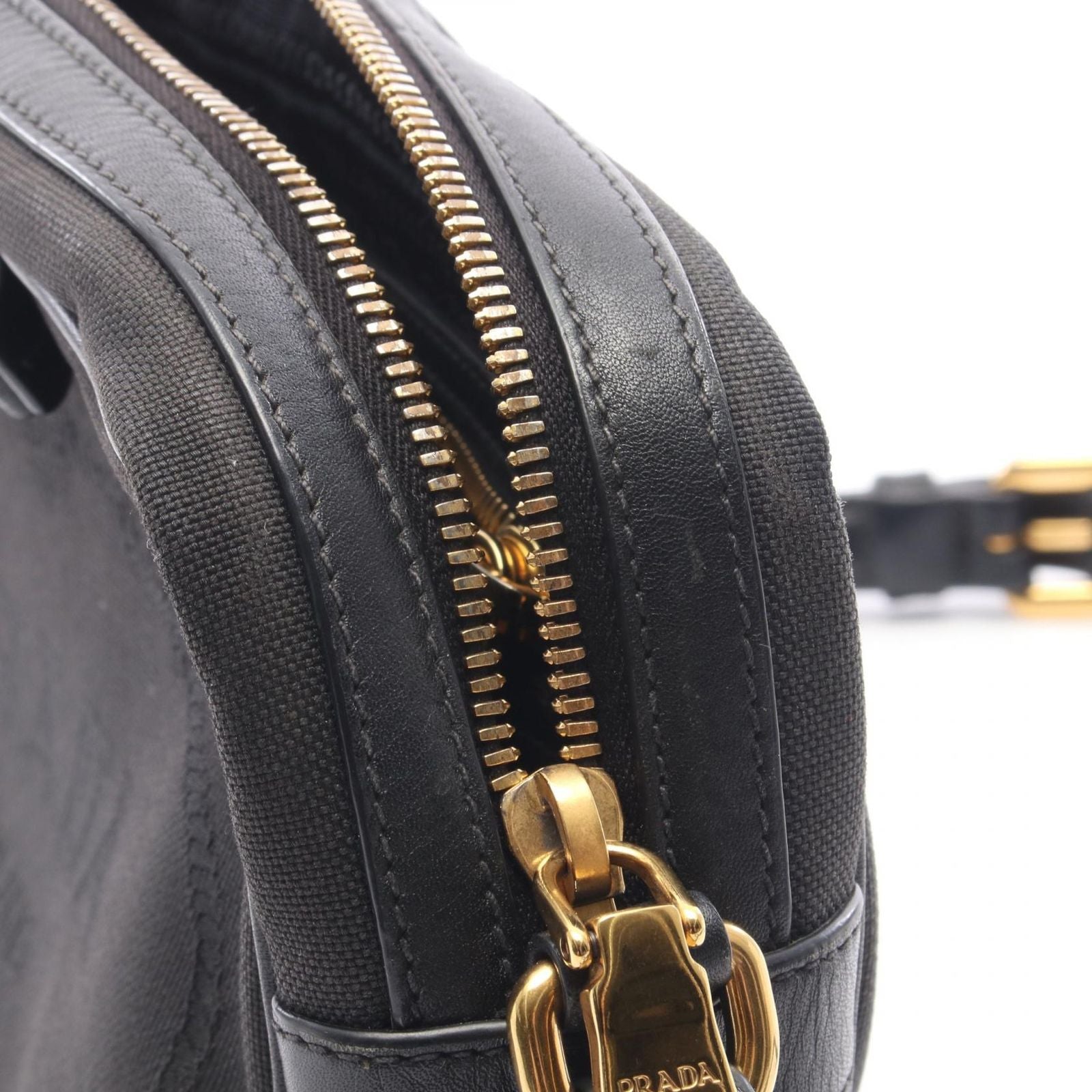 Prada Shoulder Bag Tessuto Soft Calf Black Canvas Leather Logo — view 7
