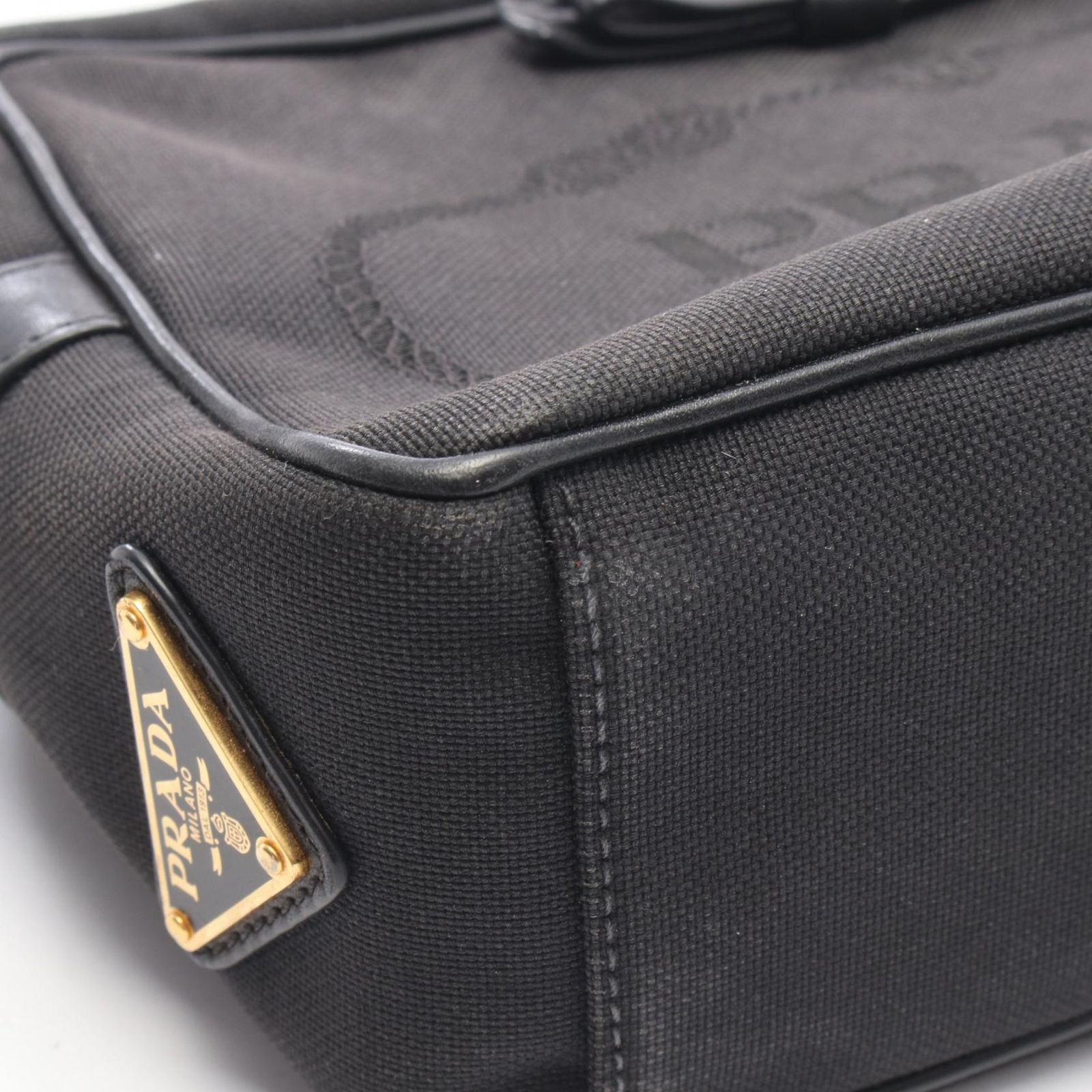 Prada Shoulder Bag Tessuto Soft Calf Black Canvas Leather Logo — view 6