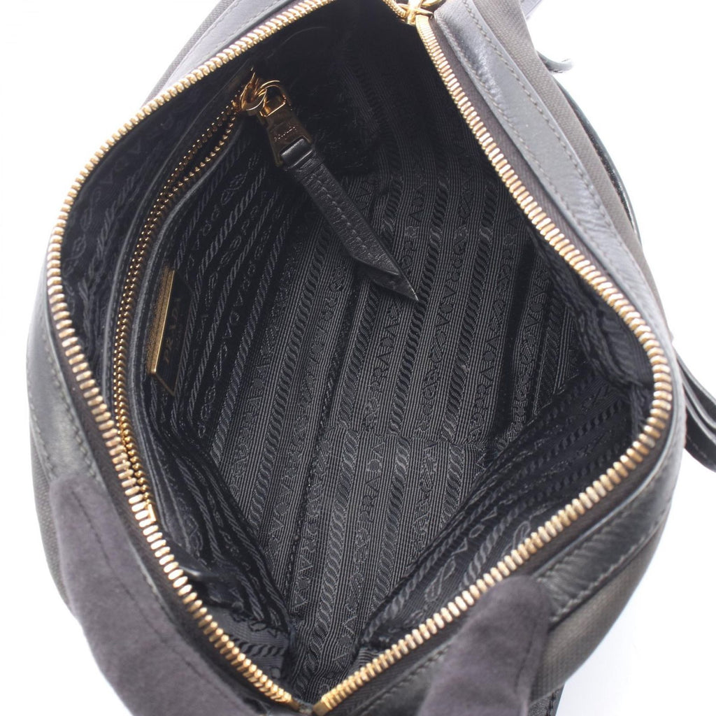 Prada Shoulder Bag Tessuto Soft Calf Black Canvas Leather Logo — view 3