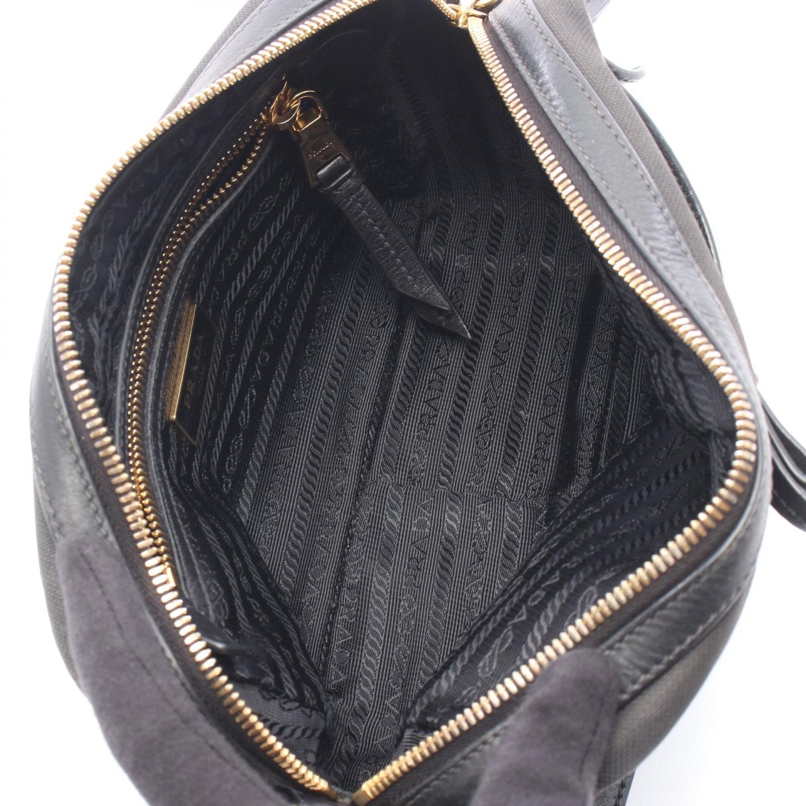Prada Shoulder Bag Tessuto Soft Calf Black Canvas Leather Logo — view 3