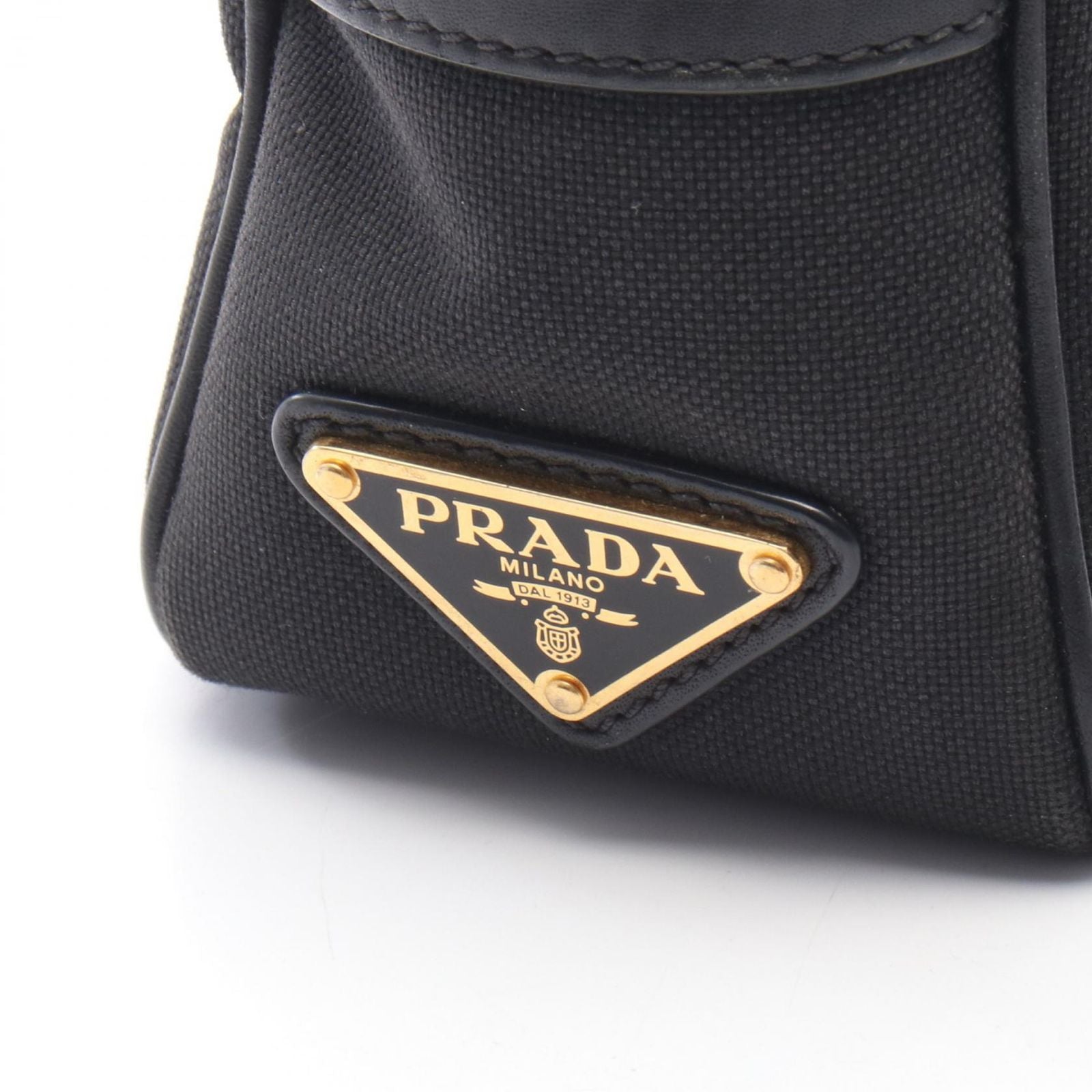 Prada Shoulder Bag Tessuto Soft Calf Black Canvas Leather Logo — view 5