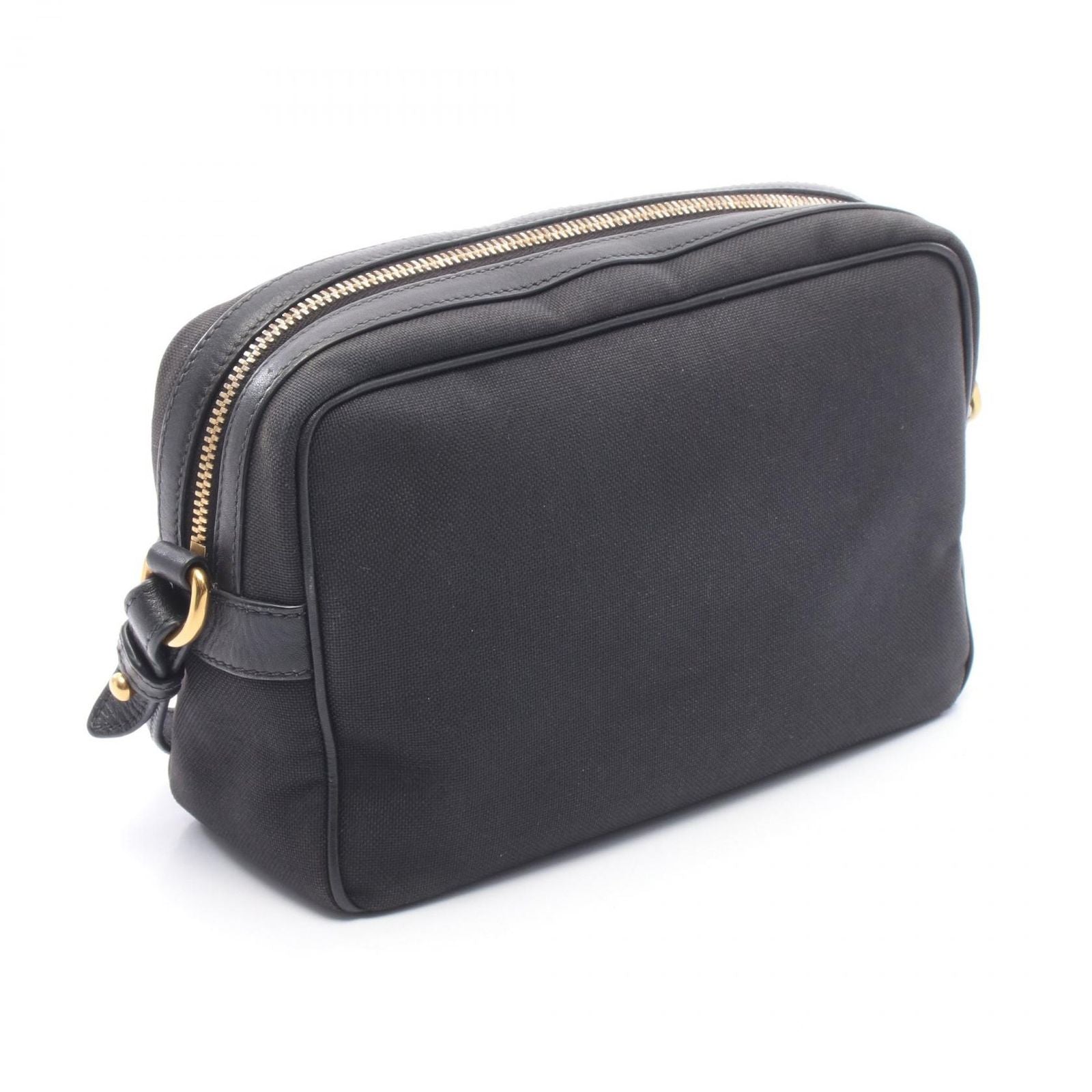 Prada Shoulder Bag Tessuto Soft Calf Black Canvas Leather Logo — view 2