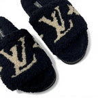 Louis Vuitton Paseoline Monogram Sandals Shoes Shearling Black White Mules — view 9