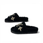 Louis Vuitton Paseoline Monogram Sandals Shoes Shearling Black White Mules — view 3