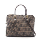 Fendi Briefcase Zucca 2-Way Brown Dark Canvas Leather