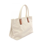 Bottega Veneta Tote Marco Polo Intreccio Jet Ivory Canvas Leather — view 2