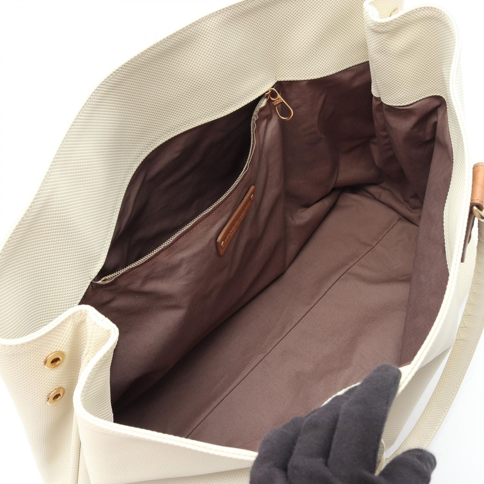 Bottega Veneta Tote Marco Polo Intreccio Jet Ivory Canvas Leather — view 3