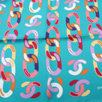 Chanel Scarf CC Logo Chain Pattern Green Silk — view 5