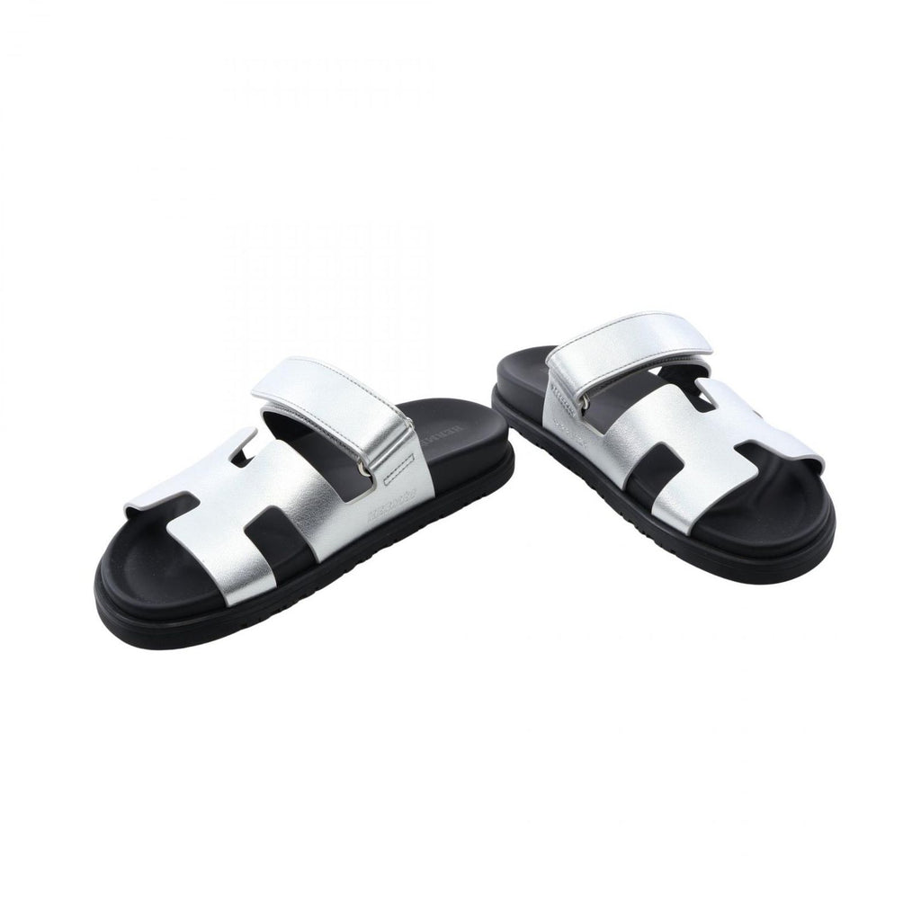 Hermes Sandals Chypre Silver Leather — view 3